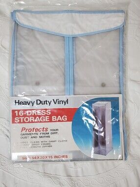 Garment  Storage Bag -Heavy Duty Vinyl 16-Dress Clear & Light Blue